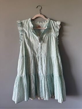 Pink Chicken Light Blue and White Ruffle Neck Dress